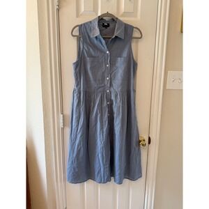Who What Wear Chambray‎ Button Front Shirt Dress Blue Sleeveless 100% Cotton M